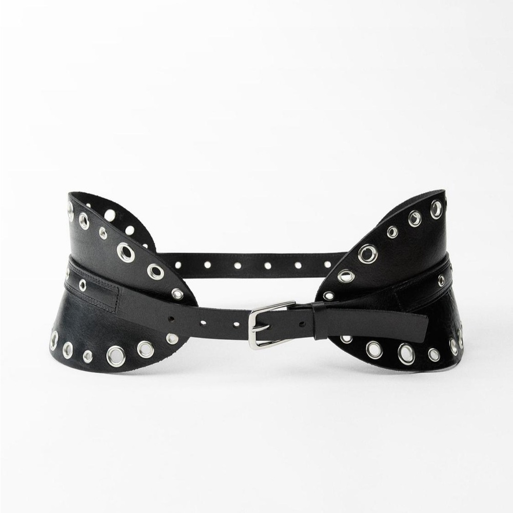 Zara studded eyelets leather sash belt